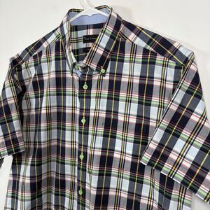 Bruun & Stengade Short Sleeve Button Down Dress Shirt Men 42 16.5 Colorful Plaid